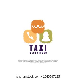 set of taxi icons, handset and operator woman, vector illustration, business concept