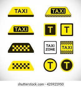 Set of taxi icons. Vector sign taxi zone, and different types of taxi signs. 