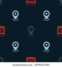 Set Taxi mobile app, Location taxi car and with star on seamless pattern. Vector