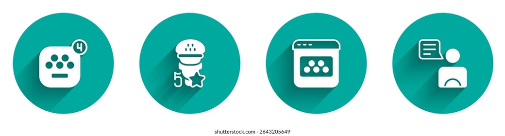 Set Taxi mobile app, service rating,  and driver icon with long shadow. Vector