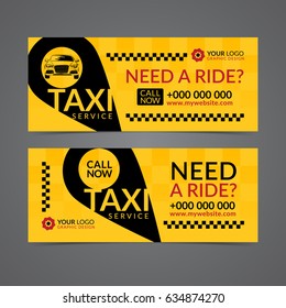 Set of taxi service business banner, poster, flyer. Taxi pickup service layout templates. Vector illustration.