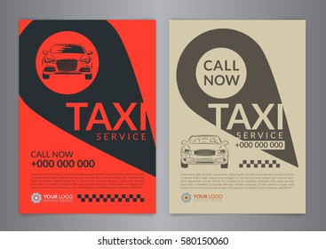 Set of taxi service business layout templates. A4 call taxi concept flyer. Vector illustration.