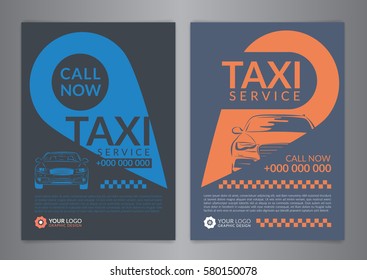 Set Of Taxi Service Business Layout Templates. A4 Call Taxi Concept Flyer. Vector Illustration.