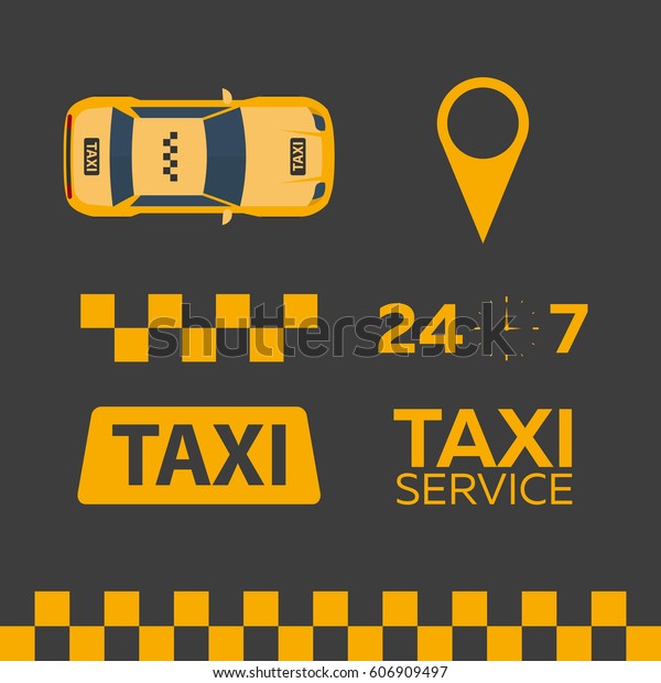 Set\
of Taxi service. Taxi car. Vector flat\
illustration