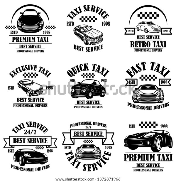 Set of taxi service\
emblems. Design element for poster, card, banner, logo, label.\
Vector illustration