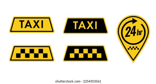 Set of taxi service icon yellow signs of transport elements isolated on white background