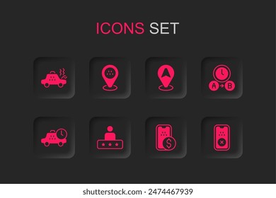 Set Taxi service rating, Location taxi car, Broken, Mobile banking, waiting time, mobile app,  and  icon. Vector