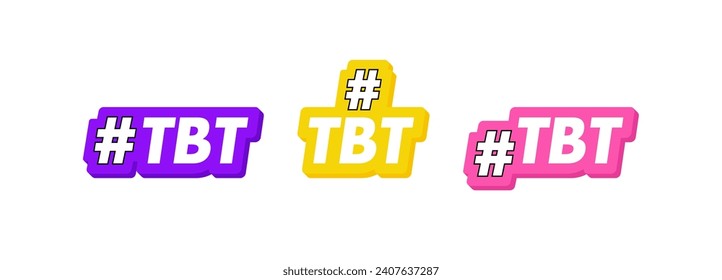 Set of Tbt hashtag for social media. Thursday throwback. Hashtag for photos or videos that evoke pleasant nostalgic memories. Vector illustration.