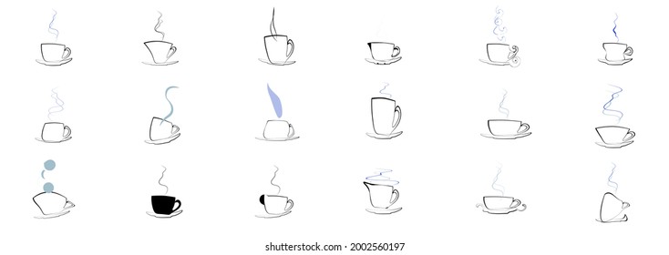 Set of Tea and Coffee Cup design Icons. Editable vector.