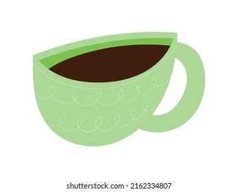 Conjunto de tazas de té o café. Vajilla de cerámica, puntos abstractos y patrones. Ilustración del vector de dibujos animados