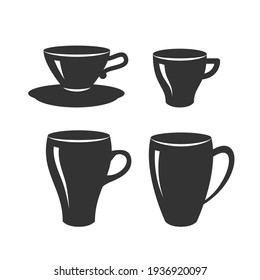 Set of tea and coffee cups of various shapes isolated on a white background. Vector illustration