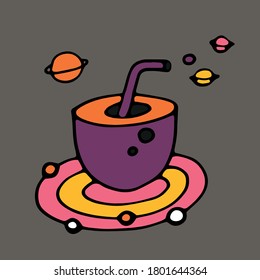 Set. Tea and coffee in space. Design of cafes, menus and parties.