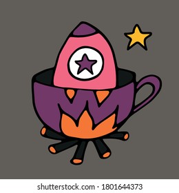 Set. Tea and coffee in space. Design of cafes, menus and parties.