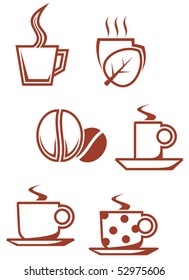 Set of tea and coffee symbols for design or logo template. Jpeg version also available