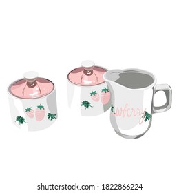 Set aus TeTasse und Teekanne auf weißem Hintergrund