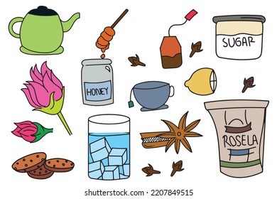 Set of tea doodles element decoration