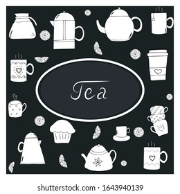 set of tea doodles vector illustration with tea elements