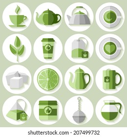 Juego de iconos de té en estilo plano