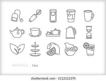 Set of tea icons for hot brewed or iced tea