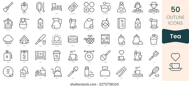 Set von Teebildern. Dünne lineare Stilsymbole Pack. Vektorgrafik