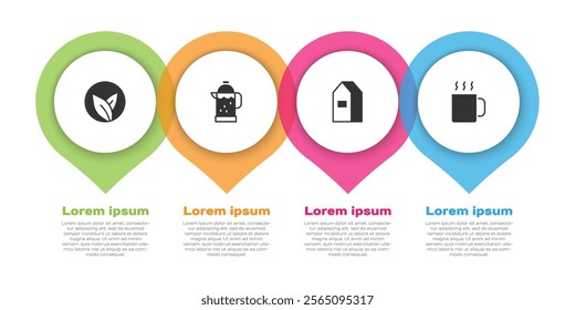 Set Tea leaf, French press, Paper package for milk and Cup of tea. Business infographic template. Vector