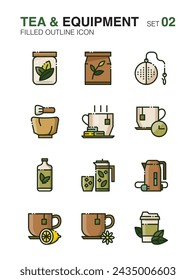 Set of Tea maker and equipment. Filled outline icon set02