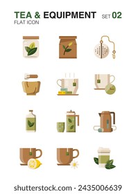 Set of Tea maker and equipment. Flat icon set02