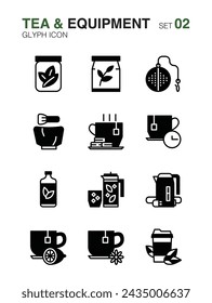 Set of Tea maker and equipment. Glyph icon set02