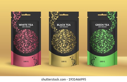 Set Tea Packaging Design Zip Pouch Stock Vector (Royalty Free) 1931466995