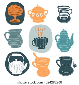 Set of the tea time elements.Tea background. 