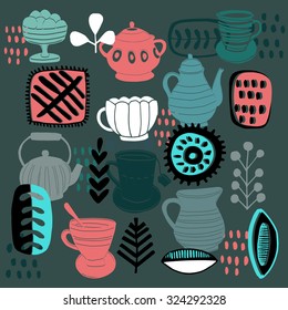 Set of the tea time elements.Abstract background. 