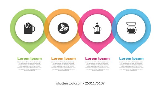 Set Tea time, leaf, French press and Teapot. Business infographic template. Vector