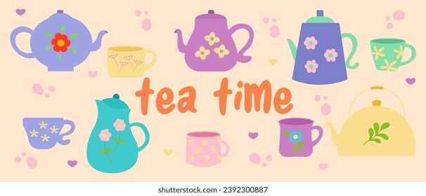 set of tea time vector element 