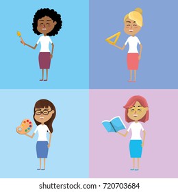set teacher woman with hairstyle design