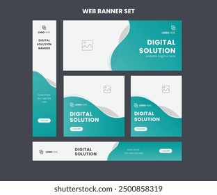 set of teal background for web ad banner template with text and image spaces. vector