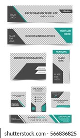 Set of teal color web banners. Collection of banner templates for webpages. Header design. Vector, eps10