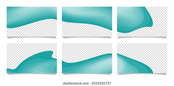 Conjunto de diapositivas de presentación verde azulado. Plantillas Abstractas de la tarjeta de visita con el espacio transparente. Fondos con líneas onduladas nítidas y transición de gradiente, forma fluida dinámica.