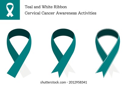 Set of teal and white ribbons, 3 patterns
