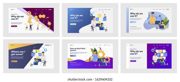Set of team analyzing reports. Flat vector illustrations of men and women making notes. Analysis and cooperation concept for banner, website design or landing web page