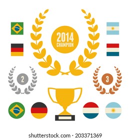 A set of team banners, stickers, laurels and flags.