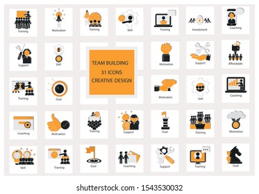 Set of team building icon on white background. Creative idea design. Flat vector illustration use for template, brochure, web page or mobile app.