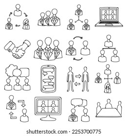 Set of team doodle vector icon. Drawing sketch illustration hand drawn line.