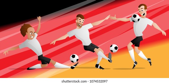The set of team Germany football or soccer players kicking the ball. Isolated from background. Drawn in a cartoon style.