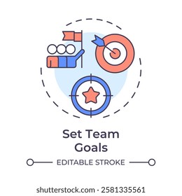 Set team goals multi color concept icon. Planning tasks and targets. Line manager responsibility. Round shape line illustration. Abstract idea. Graphic design. Easy to use in presentation