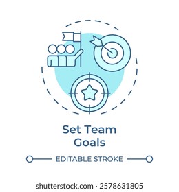 Set team goals soft blue concept icon. Planning tasks and targets. Line manager responsibility. Round shape line illustration. Abstract idea. Graphic design. Easy to use in presentation