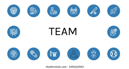 Set of team icons such as Hockey helmet, People, Manager, Stadium, Baseball ball, Startup, Man, Gear, Hoop, Baseball player, Baseball, Diagram, Headhunting , team