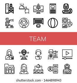 Set of team icons such as Supervisor, Director, Hand, Man, Startup, Hockey goal, Sticks, Ball, American football, People, Accountant, Group, Basketball, Marketing director , team