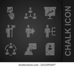 Set Team leader, Hand like, Resume, User of man in business suit, Project team base, Chalkboard with diagram and  icon. Vector
