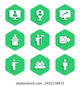 Set Team leader, Project team base, Head hunting, Speaker, Graph, schedule, chart and  icon. Vector