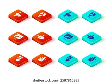 Set Team leader, Speaker, Chalkboard with diagram, Project team base, Worker location and  icon. Vector